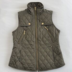 Vince Camuto Quilted Olive Green and Gold Details Women's Vest Size Small